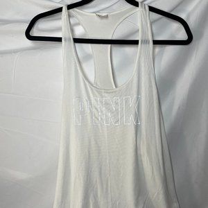 pink active victoria secret women white racerback tank top. size small